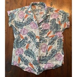 Women’s Marine Layer Lucy Resort Shirt Floral Cotton Rayon White Lotus Size XS